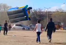 Se soltó el inflable y volaron los pibes